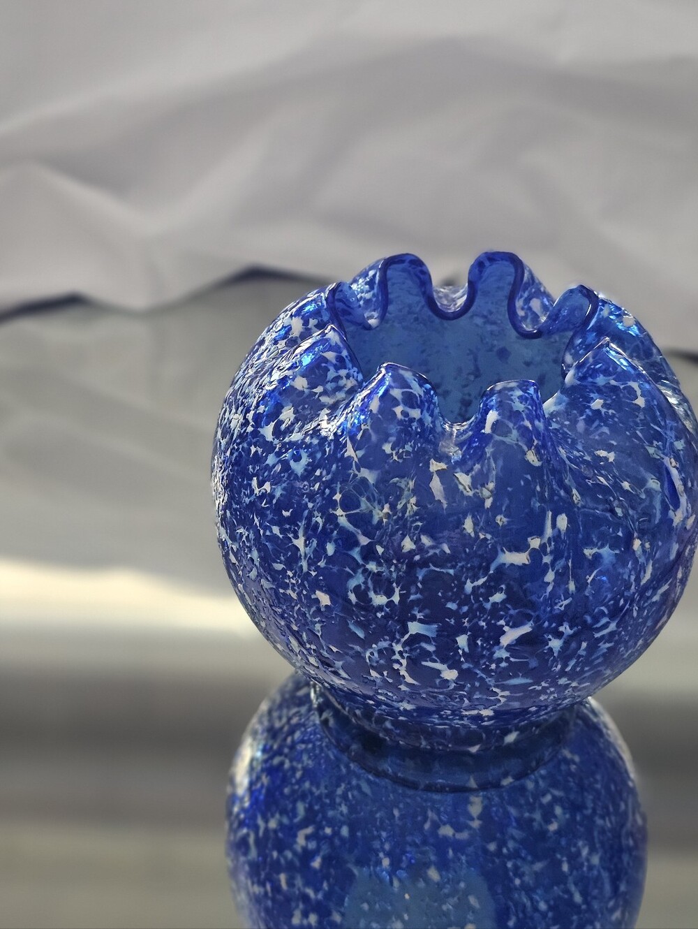 Antique Dugan  Glass Cobalt  Blue Spatter Frit Glass Vase